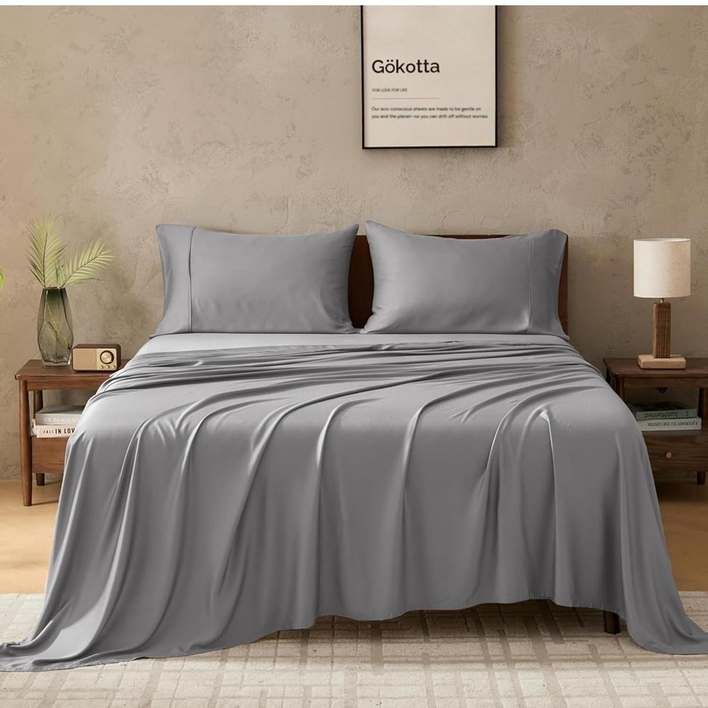 Gökotta King Sheet Set 100% Bamboo Rayon Cooling Deep Pocket Grey Silky Soft